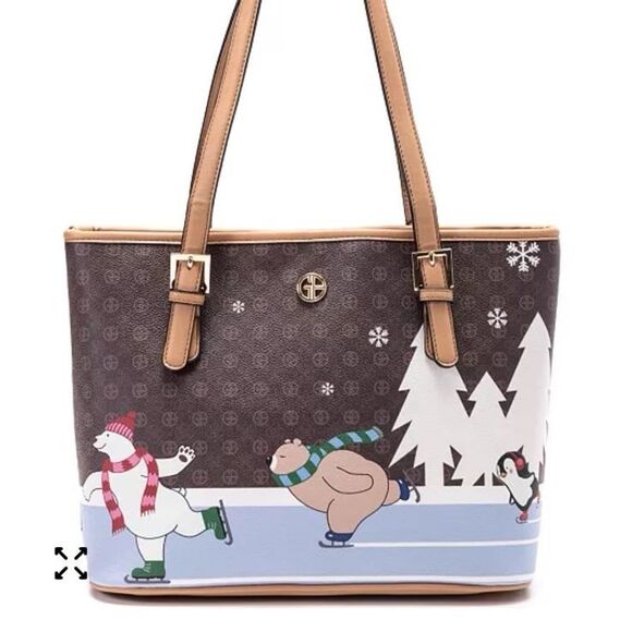 Giani Bernini for Macy’s Signature Ice Skating Bears Tote Holiday Christmas - Picture 1 of 10
